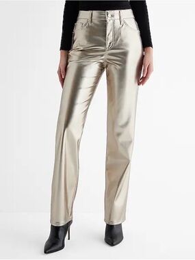 Express Metallic Gold Straight-Leg Pants